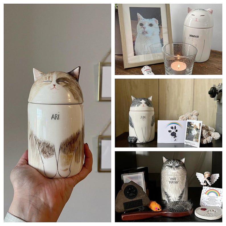 Custom Painted Ceramic Cat Urn