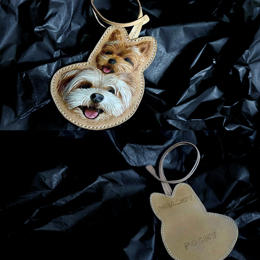 Custom Leather Pet Portrait Keychain / Bag Charm