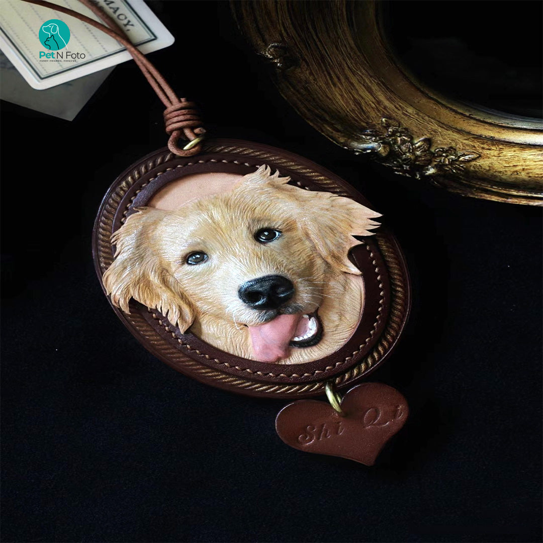 Custom Leather Pet Portrait Keychain / Bag Charm